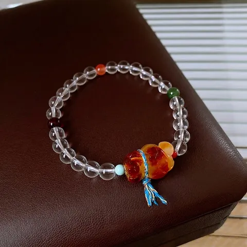 Weißkristall Jaspis Bernsteinfarben Perlenarmband Neuer Chinesischer Stil Geschnitzter Tieranhänger Handgefertigter Damen