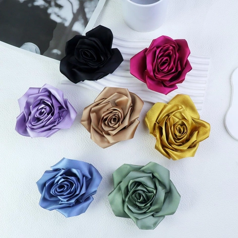 Handmade Satin Rose Camellia Artificial Flower Head 3D Bud DIY Accessories For Brooch Belt Hair Clip Decoration Wedding Party