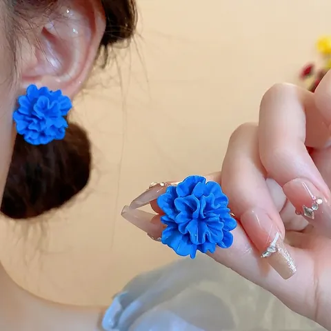 Blaue Harz Blumen Ohrstecker Mit 925 Sterling Silber Earring Post Eleganter Süßer Floraler Schmuck Für Damen