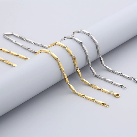 Geometric Bar Link Chain Necklace Stainless Steel Bamboo Joint Hip Hop Minimalist Jewelry For Men Unisex