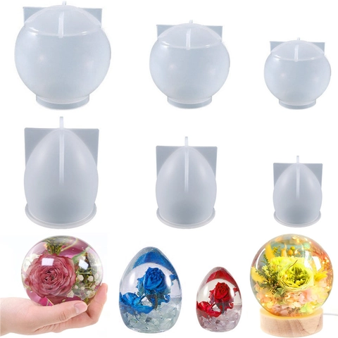 Silicone Molds Resin DIY Casting Egg Spherical Shapes Desktop Ornament With LED Wooden Base Light Night Decoration