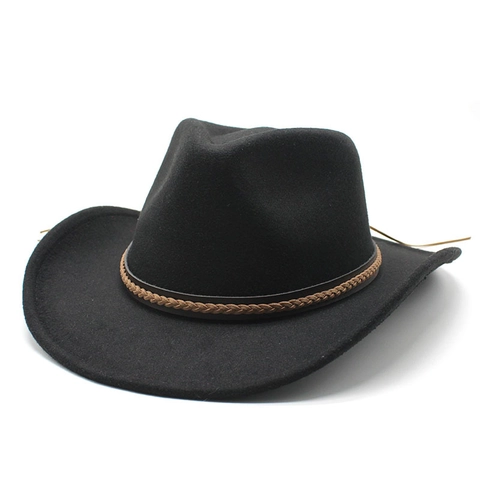Cappello Da Cowboy Western Retrò Fedora In Feltro Di Lana Con Fascia In Pelle Intrecciata Cappello Da Jazz Per Uomini Donne