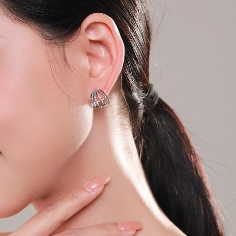 Pendientes De Botón De Plata De Ley 925 Con Circonita Línea Curva Multicapa Joyería Geométrica Elegante Para Mujer