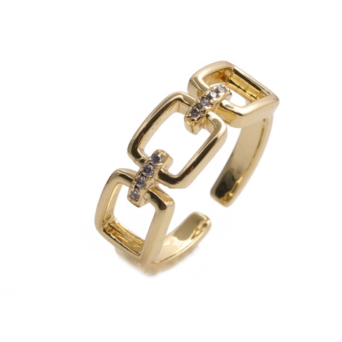 Zweilagiger Gliederkette Ring Kupfer Mikroverlegter Zirkon Verstellbar Geometrischer Minimalistischer Fingerschmuck Damen