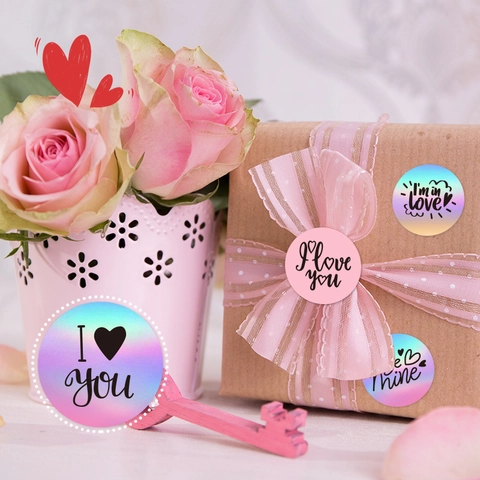 Valentinstag Aufkleber Herz Lippen Muster Rosa Laser Selbstklebende Runde Etiketten Für Geschenkbox Umschlag Versiegelung Romantisch