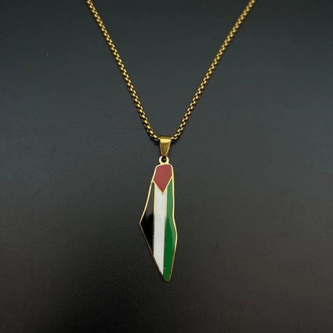 Collar Colgante Mapa Palestina Acero Inoxidable Retro Bandera Esmalte Escritura Árabe Joyería Simbólica Cultural Regalo