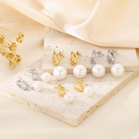 Elegant Stainless Steel Artificial Pearl Drop Earrings Geometric Irregular Dangle Earrings For Women Fashion Jewelry Gift