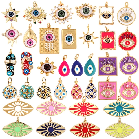 Evil Eye Anhänger Vergoldete Legierung Emaille Zirkonia Bunt Multi Form Hamsa Hand Stern Träne DIY Schmuckherstellung