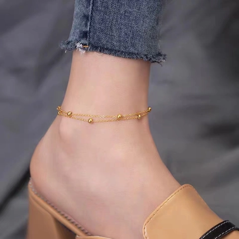 Cavigliera A Doppio Strato Bracciale Collana Acciaio Al Titanio Placcato Oro 18K Gioielli Vintage Minimalisti Per Donne