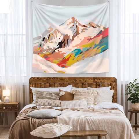 Arazzo Da Parete Poliestere Paesaggio Montano Astratto Colorato Stile Nordico Boho Tessuto Di Sfondo Decorazione