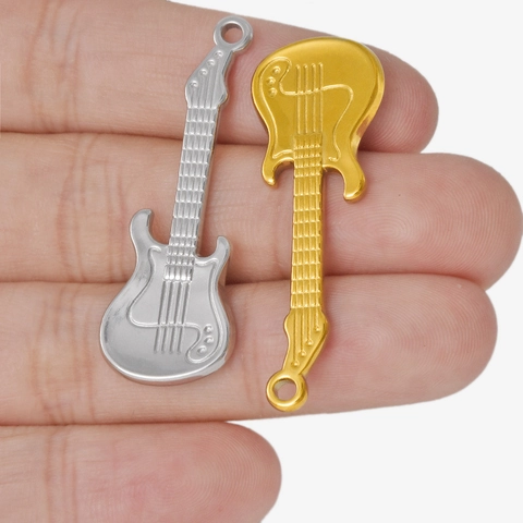 Collana Con Ciondolo A Chitarra Acciaio Inossidabile 304 Placcato Oro 18K Hip Hop Punk Rock Strumento Musicale