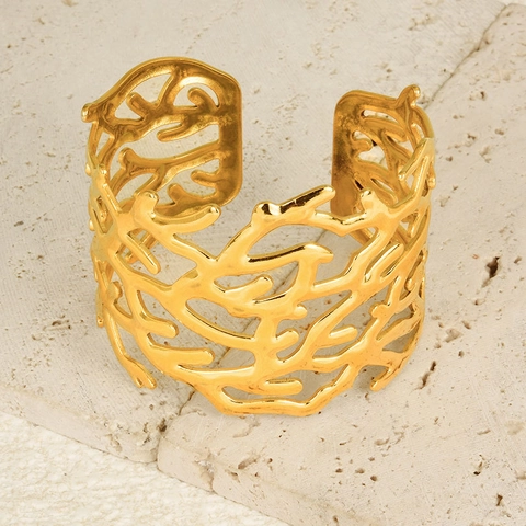 Edelstahl Hohl Koralle Muster Offener Armreif Für Damen Westliche Mode C-Form Verstellbar Cuff Armreif Schmuck Geschenk