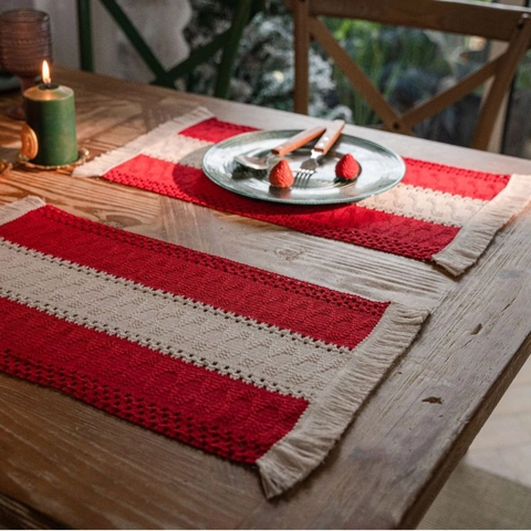 Woven Placemats Cotton Linen Tassel Christmas Table Decor Nordic Boho Striped Rectangular Dining Mat Handcrafted
