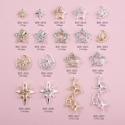 Star Moon Nail Art Charms Alloy Rhinestone Artificial Pearl Hollow Out 3D Luxury DIY Manicure Decoration For Women