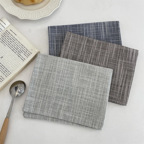 Minimalist Cotton Linen Placemats Heat Resistant Striped Plaid Table Napkins Ins Style Dining Kitchen Decor
