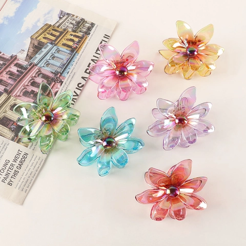 Große Blumen Haarklammer Irisierendes Acryl Harz Elegant Fairy Style Rutschfest Shark Clip Für Damen