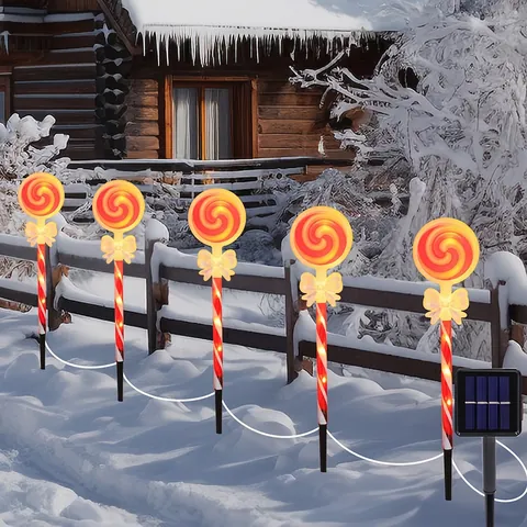 Solar Weihnachten Lutscher Bodenstecker Lichter LED Wasserdicht Gartenweg Zuckerstange Deko Hof Markierung