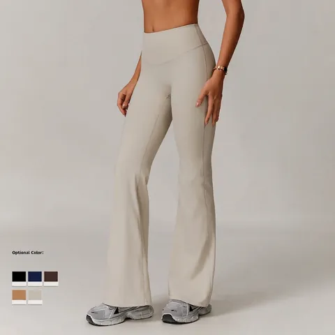 Women High Waisted Flared Yoga Pants Polyester Elastane Tummy Control Scrunch Butt Lifting Slim Fit Workout Leggings