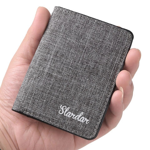 Slim Canvas Bifold Wallet For Men Minimalist Short Card Holder With ID Window Water Repellent Durable
