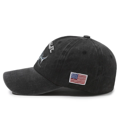 Washed Cotton Distressed Baseball Cap Vintage Shark Embroidery Adjustable Sun Protection Hat For Men Women Outdoor Casual