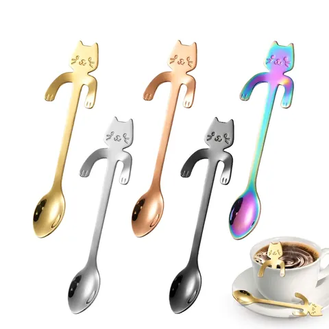 Cucchiaio Da Caffè Acciaio Inossidabile 304 Design Gatto Appeso Per Tazza Miscelazione Dessert Carino Cartone Animato