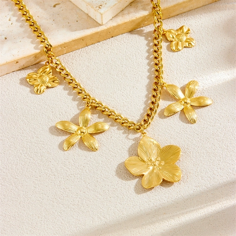 Collar Colgante Flor Chapado En Oro Acero Inoxidable Cadena Cubana Elegante Joyería Floral Para Mujer Regalo