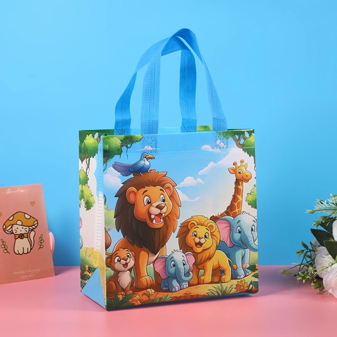 Bolsas de Regalo No Tejidas de Animales del Bosque de Dibujos Animados Bolsas de Embalaje con Asa para Fiesta de Cumpleaños Infantil