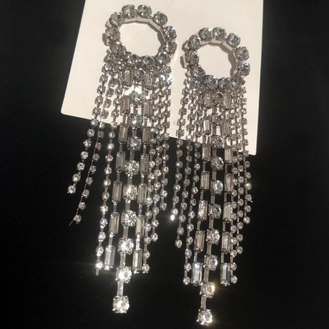 Pendientes Geométricos Redondos De Borla Larga Con Diamantes De Imitación Y Poste De Plata Esterlina 925 Para Mujer Joyas De Cobre