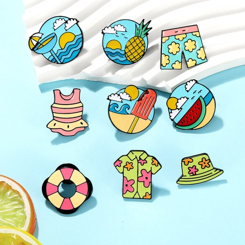 Alloy Zomer Strand Thema Emaille Brosche Fruit Watermeloen Ananas Ontwerp Vakantie Rugzak Pin Badge Voor Unisex Accessoire