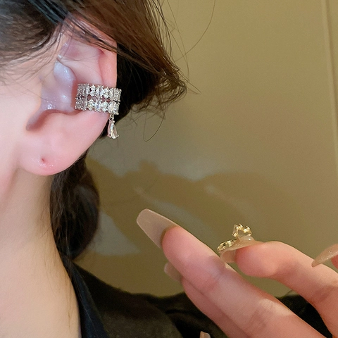 Ear Cuff Rame Zircone Goccia Acqua Doppia Fila Senza Fori Scintillante Minimalista Gioielli Lusso Per Donne