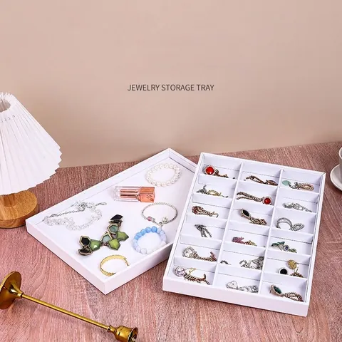 Organizador De Joyas De Cuero PU Blanco Tablero De Exhibición Para Anillos Pendientes Collares Almacenamiento