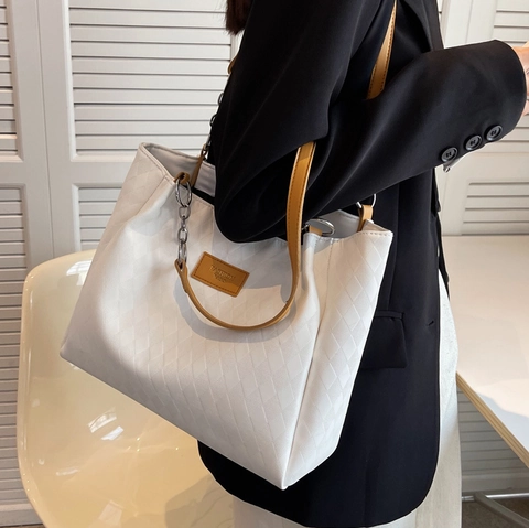 Borsa Tote Grande Da Donna In Pelle PU Trapuntata A Rombi Borsa A Spalla Con Catena In Metallo Minimalista Chic