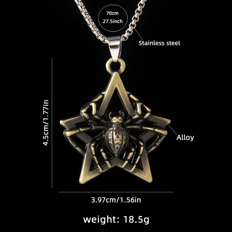 Collana Con Pendente Pentagramma Ragno Catena In Acciaio Inossidabile Lega Goth Punk Retro Gioielli Halloween