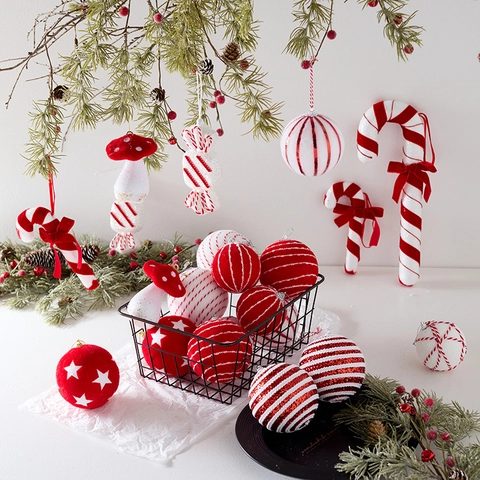 Kerstversiering Rood Wit Schuim Geflockt Boom Hangende Decoraties Lolly Paddestoel Zuurstok Feestelijke Feestdagen Decoratie