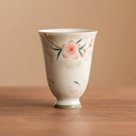 Tazza Da Tè In Ceramica Dipinta A Mano Stile Cinese Fiori Di Pesco Tazza Aroma A Piede Alto Per Degustazione Di Tè