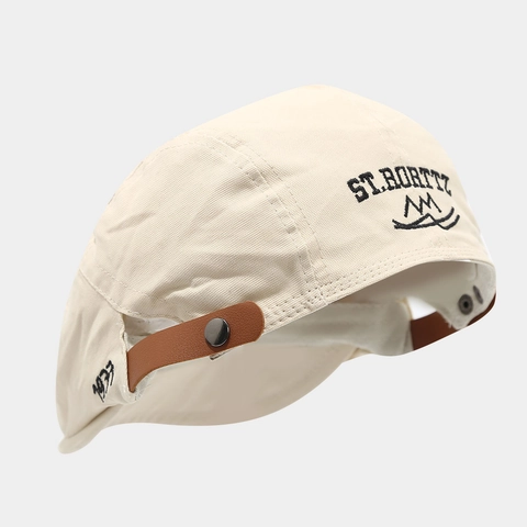 Retro Cotton Canvas Flat Cap Adjustable Leather Strap Embroidered Ivy Beret Hat For Men Women