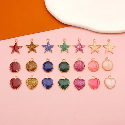 Alloy Glitter Herz Stern Runde Charms Emaille Tropföl Anhänger DIY Schmuckherstellung Zubehör Ohrring Zubehör