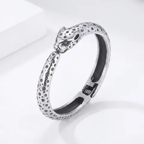 Bracciale Rigido Testa Di Leopardo Acciaio Inossidabile 316L Punk Design Animale Gioielli Vintage Per Uomini Donne