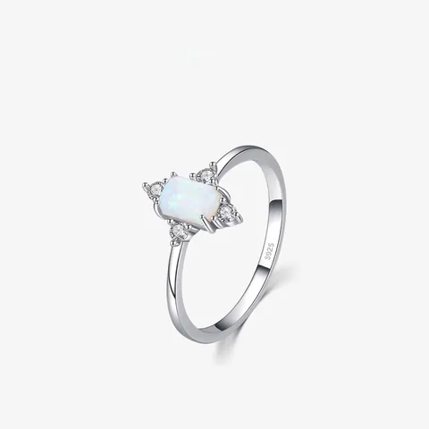 Elegant 925 Sterling Silver Rectangle Opal Ring For Women Geometric Zirconia Inlaid Vintage Fashion Jewelry Silver Wedding Dating Ring