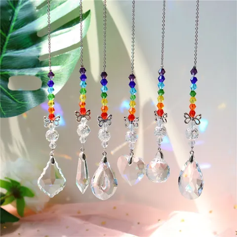 Ornement Suspendu Suncatcher en Cristal de Roche Pastoral Prisme de Verre Facetté Pendentif Suspendu Créateur d'Arc-en-Ciel Pour Décoration Maison Jardin Fenêtre Mariage Fête
