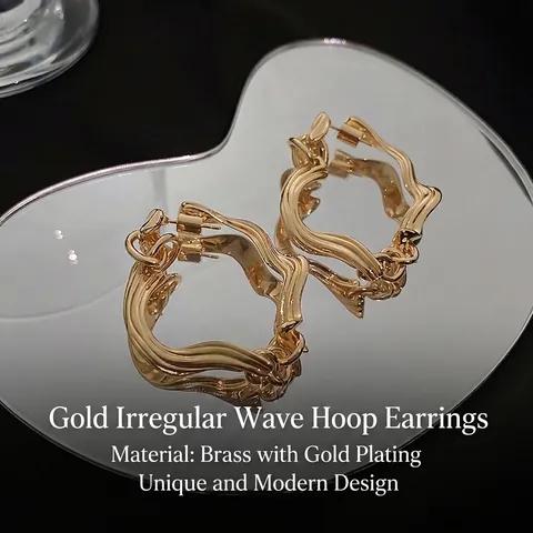 Gouden Gedraaide Geometrische Oorbellen Met 925 Sterling Zilveren Oorsteker Onregelmatige Gegolfde Gestreepte Metalen Studs