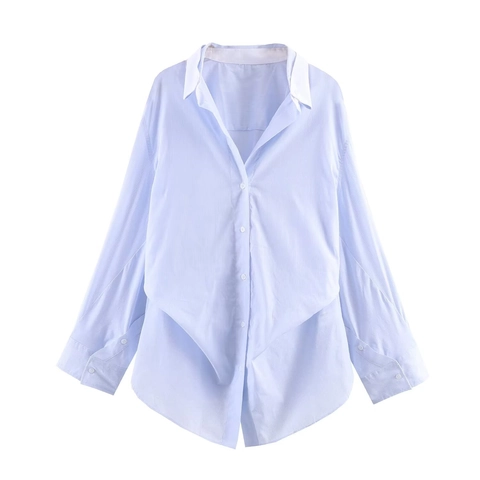 Camicia A Righe Da Donna Camicetta A Maniche Lunghe Con Bottoni Collo A Contrasto Design A Strati Frontale Casual Ufficio Chic