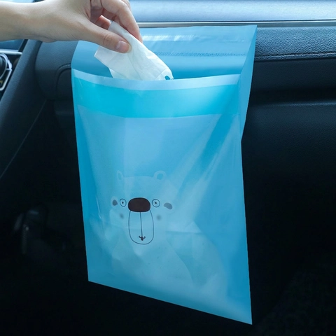 Disposable Car Trash Bags Self-Adhesive PEVA Waterproof Cartoon Pattern Portable Vehicle Cleaning Storage Bags