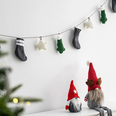 Pancarta Colgante De Navidad Estrellas Árboles Calcetines De Punto Adornos Luminosos Pared Hogar Decoración Fiesta