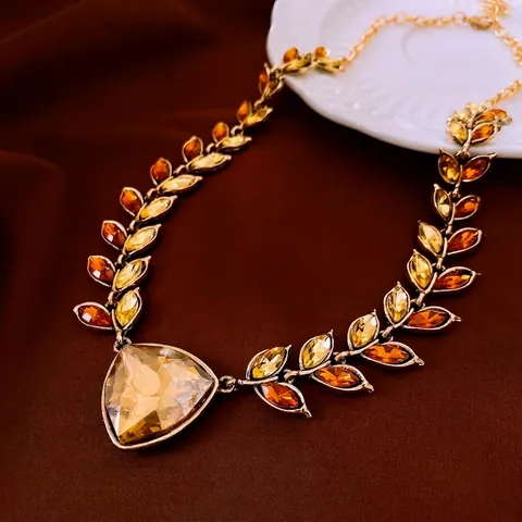 Collana E Orecchini Spiga Di Grano Retrò Lega Strass Foglia Pendente Triangolo Gioielli Moda Stile Old Money Per Donna