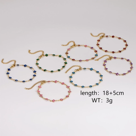 Bracciale A Rombo Quadrato Con Olio Luccicante Acciaio Inossidabile 304 Placcato Oro 18K Gioielli Moda Donna