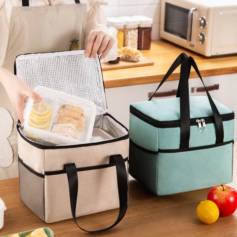 Isolierte Kühltasche Kationisches Oxford Tuch Große Kapazität Wasserdichte Thermotasche Bento Tasche Für Picknick Büro Schule