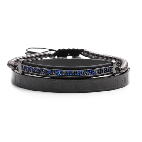 Edelstahl Römische Zahlen Armreif Kupfer Blau Zirkon Verstellbares Gewebtes Armband Schmuck Für Damen Herren Armreif Und Armband