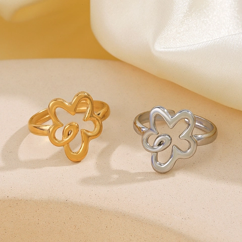 Anillo Regolabile Fiore Cavo Acciaio Inossidabile Placcato Oro Retrò Francese Minimalista Gioielli Da Dito Aperti Per Donne