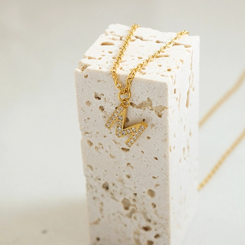 Zircon Initial Letter A-Z Pendant Necklace Stainless Steel 18K Gold Plated Elegant Fashion Jewelry For Women Gift